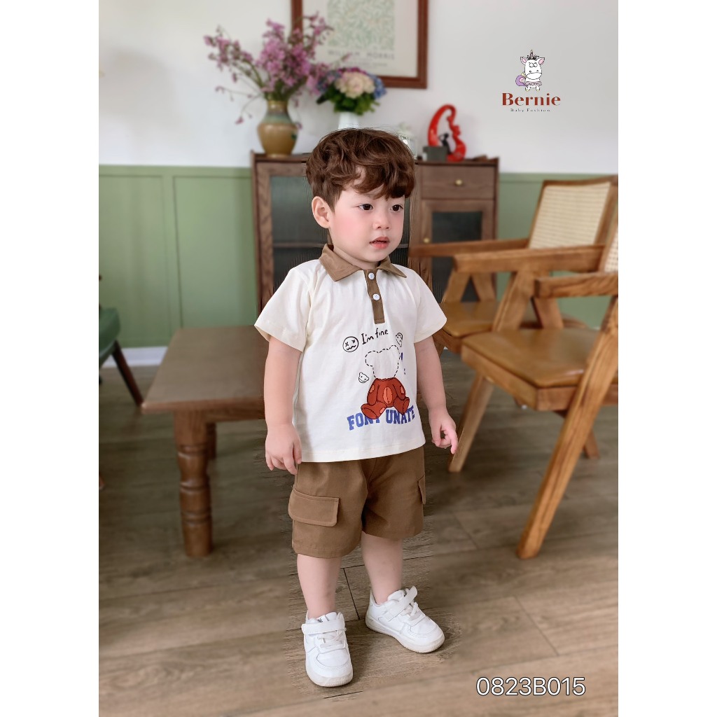 Set bộ quần áo cho bé, bộ quần áo bé trai 8kg đến 24kg Bernie set áo polo gấu nâu quần kaki mềm sịn 