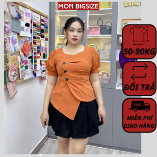 Áo bigsize nữ kiểu cổ vuông 3 nút chéo dự tiệc đi chơi MON big size 50 - 90kg