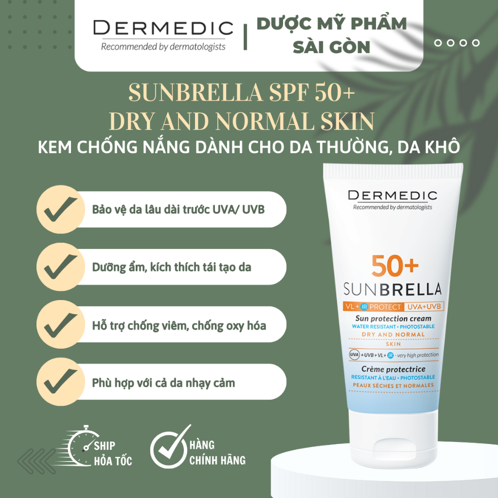 Kem chống nắng cho da hỗn hợp, da dầu, da mỏng yếu, nhạy cảm, giãn mao mạch Dmd sunbrella