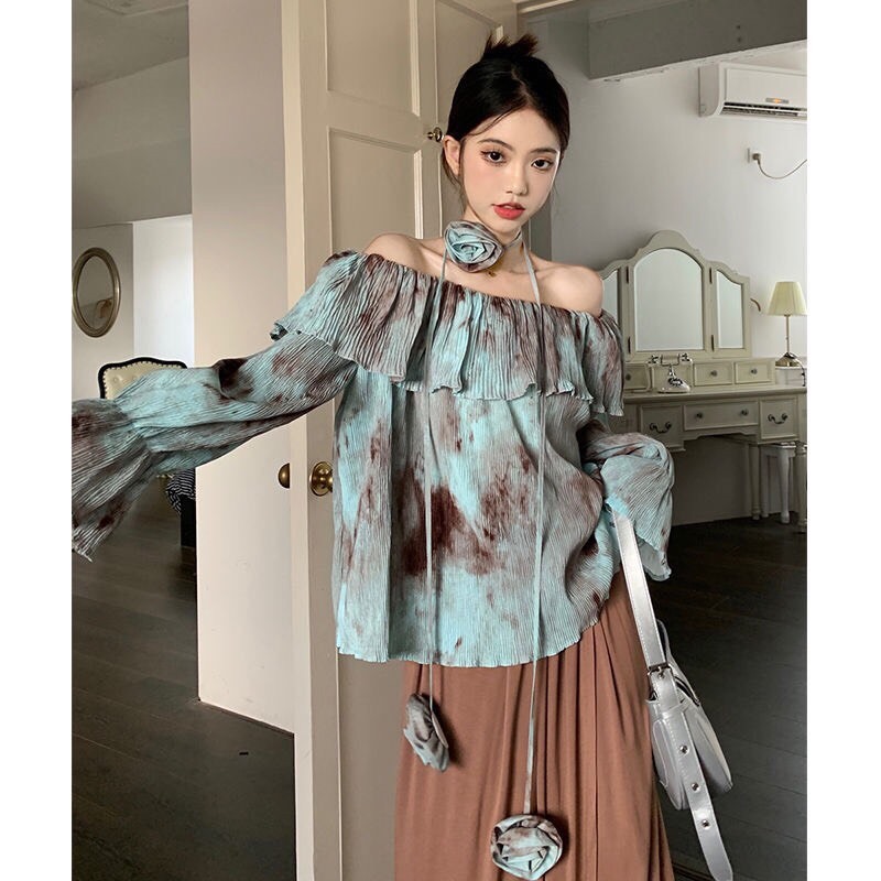 Áo sơ mi cách điệu Ruby có dây hoa, Áo sơ mi kiểu dài tay phong cách retro