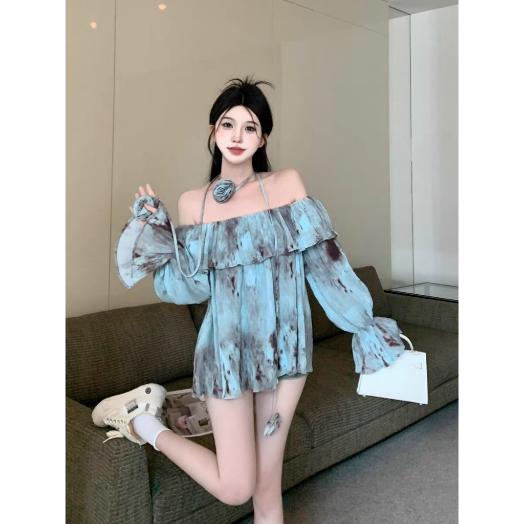 Áo sơ mi cách điệu Ruby có dây hoa, Áo sơ mi kiểu dài tay phong cách retro