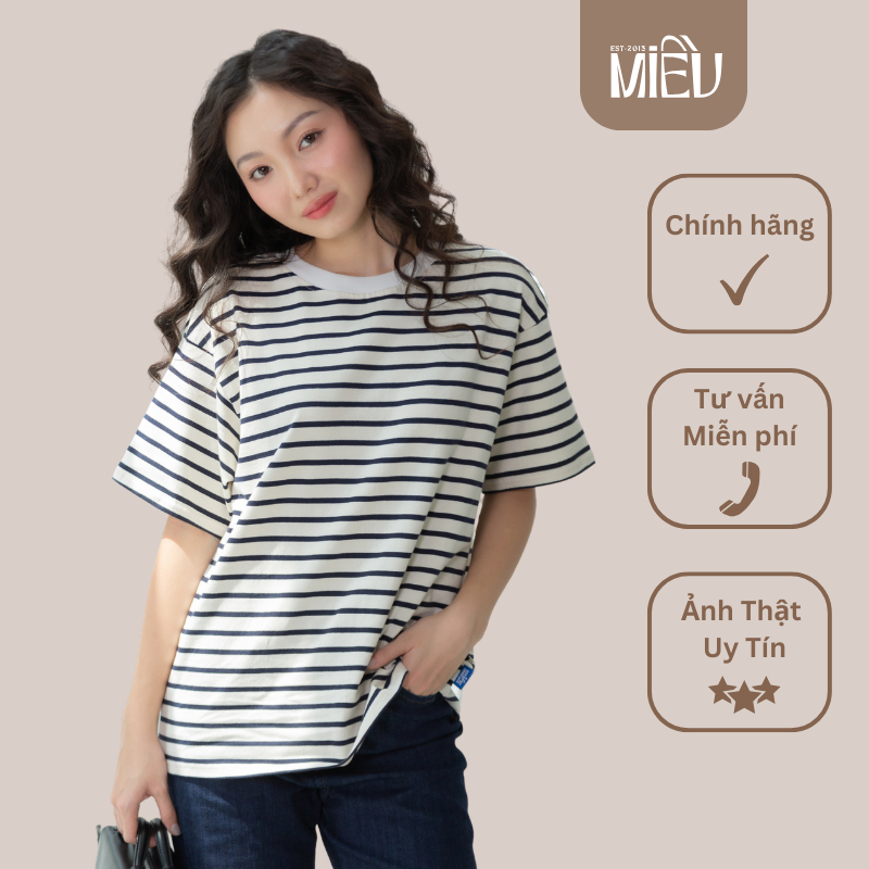 Áo thun kẻ sọc chất vải dầy dặn thoáng mát Cora Miều Est.2013