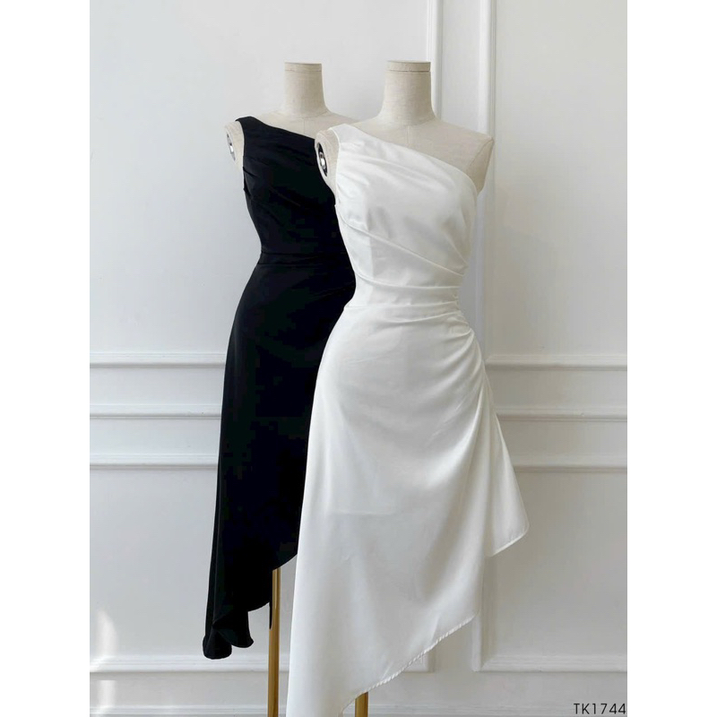 LIKEHER - Đầm Dự Tiệc Tà Xéo Nhún Sườn D105