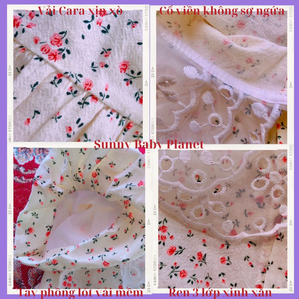 Váy bé gái cổ sen 3 lớp Sunny váy xinh cho bé chất cotton Cara váy đuôi cá màu trắng beige vintage