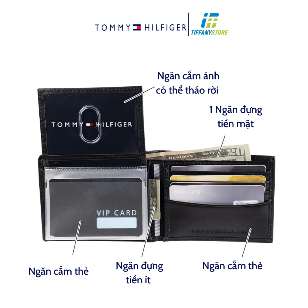 Ví nam Tommy Hilfiger Men's Leather Billfold Wallet, Ví da gập đôi màu đen - 31TL22X046 - Hàng chính hãng - Nhập tại Mỹ