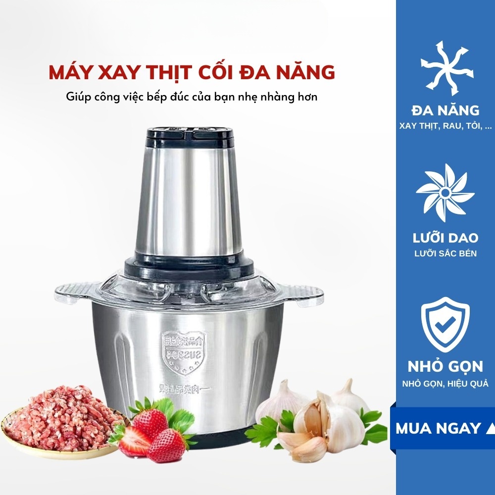 Máy Xay Thịt GWELL Đa Năng Cối INOX 304 2L Công Suất 250W, 4 Lưỡi, Cối xay thực phẩm Đa Năng