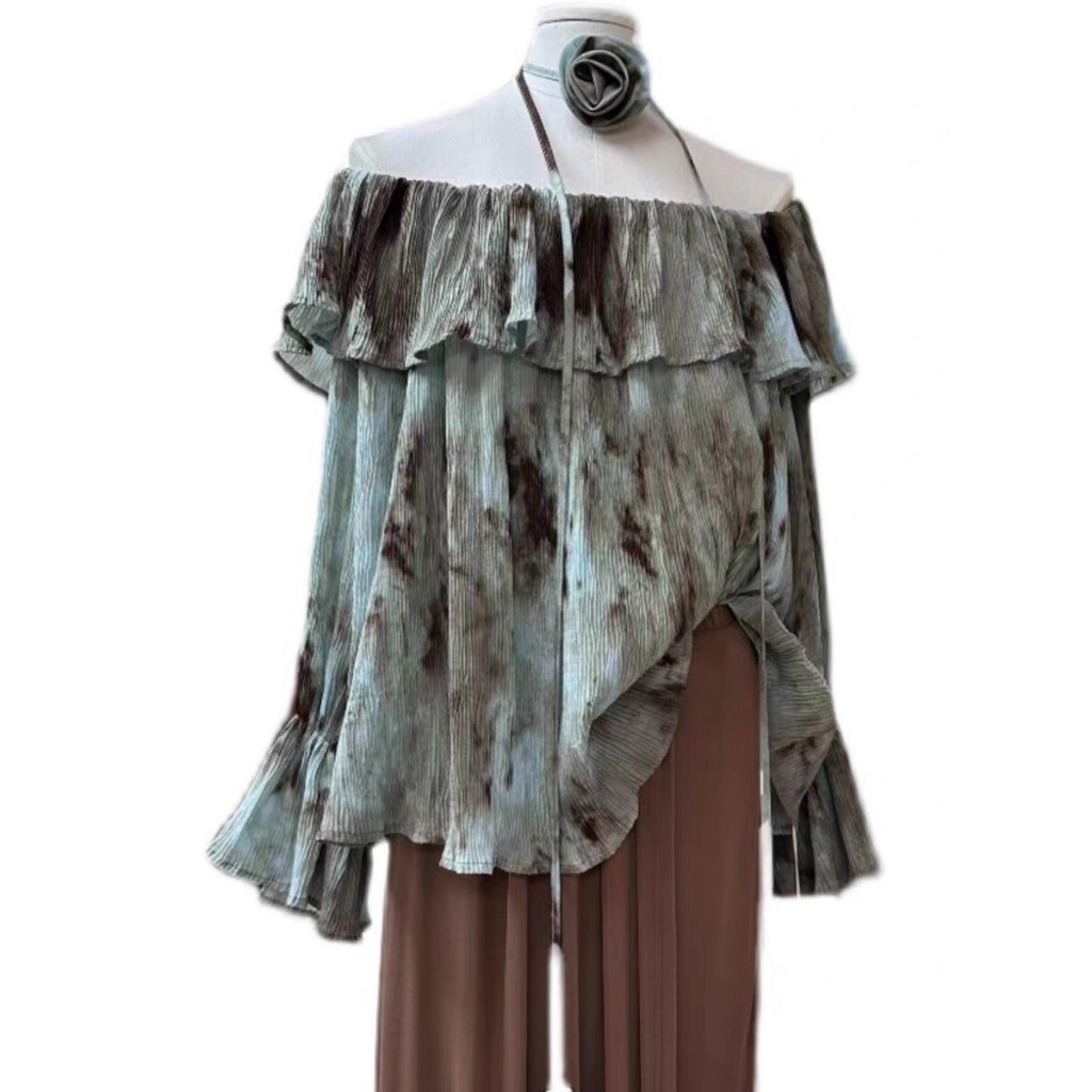 Áo sơ mi cách điệu Ruby có dây hoa, Áo sơ mi kiểu dài tay phong cách retro