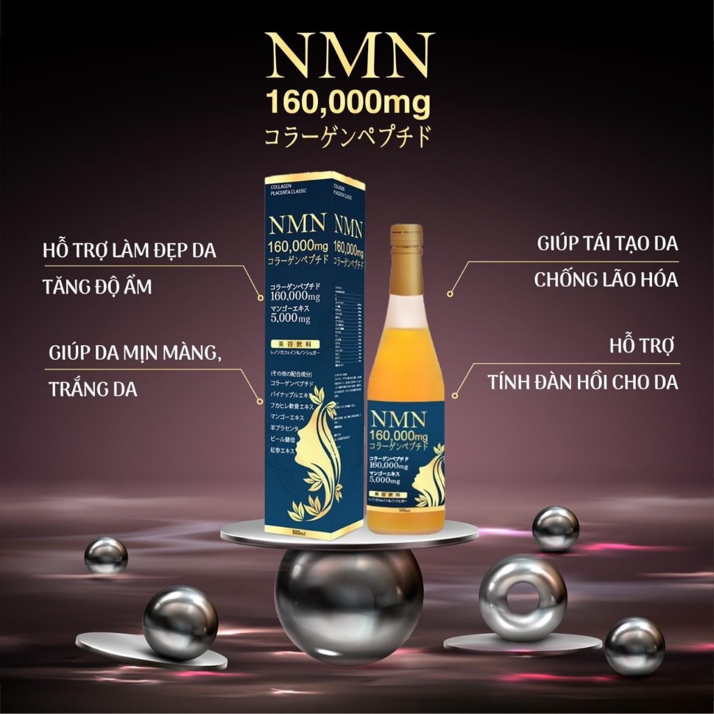 NMN Nước Uống Collagen NMN 160000 Trắng Da Chống Lão Xóa Tàn Nhang Hóa Mờ Nám Giảm Nếp Nhăn Chai 500ml