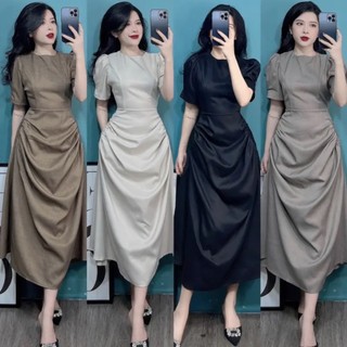 Đầm maxi công sở nhún eo tôn dáng có túi hai bên