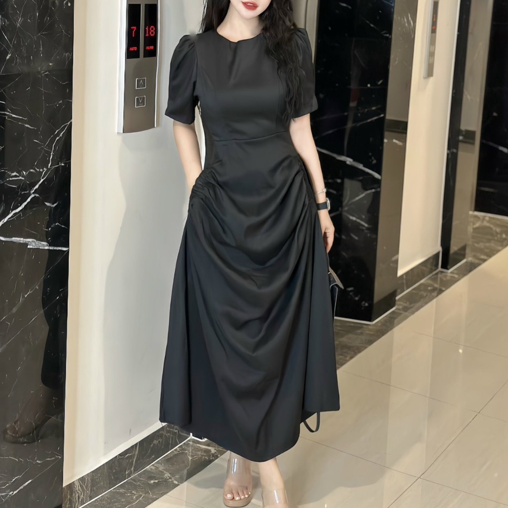Đầm maxi công sở nhún eo tôn dáng có túi hai bên