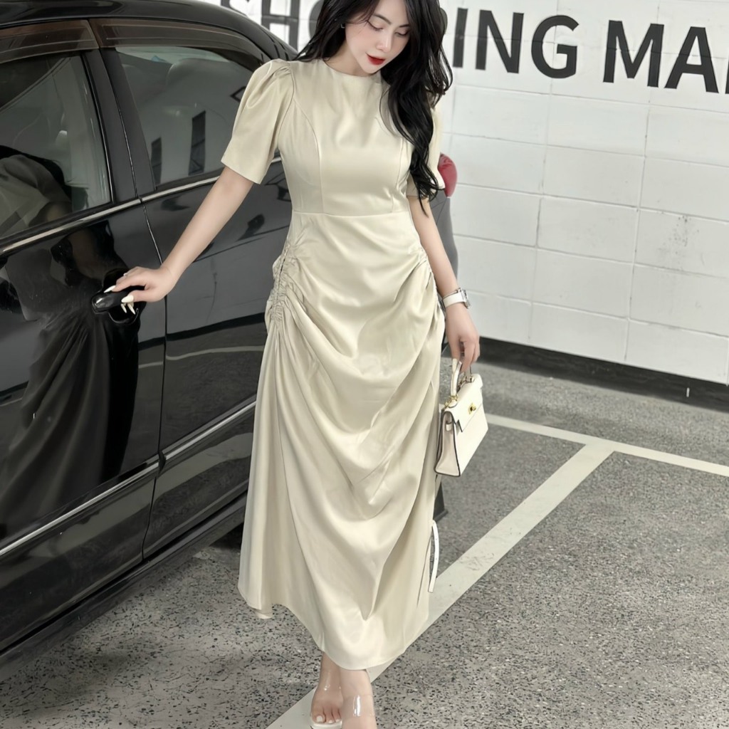 Đầm maxi công sở nhún eo tôn dáng có túi hai bên