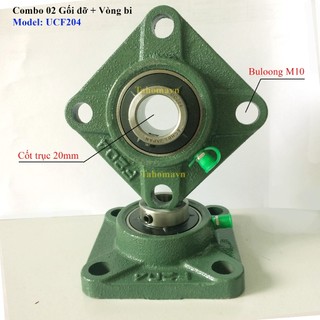 Combo 02 gối đỡ vuông trục 20mm, gối đỡ vòng bi trục 20mm, gối đỡ ucf204