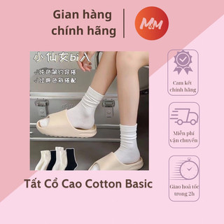 Combo tất trơn cổ cao nữ phong cách Hàn Quốc, vớ cổ cao trơn 3 màu trắng, be, đen basic