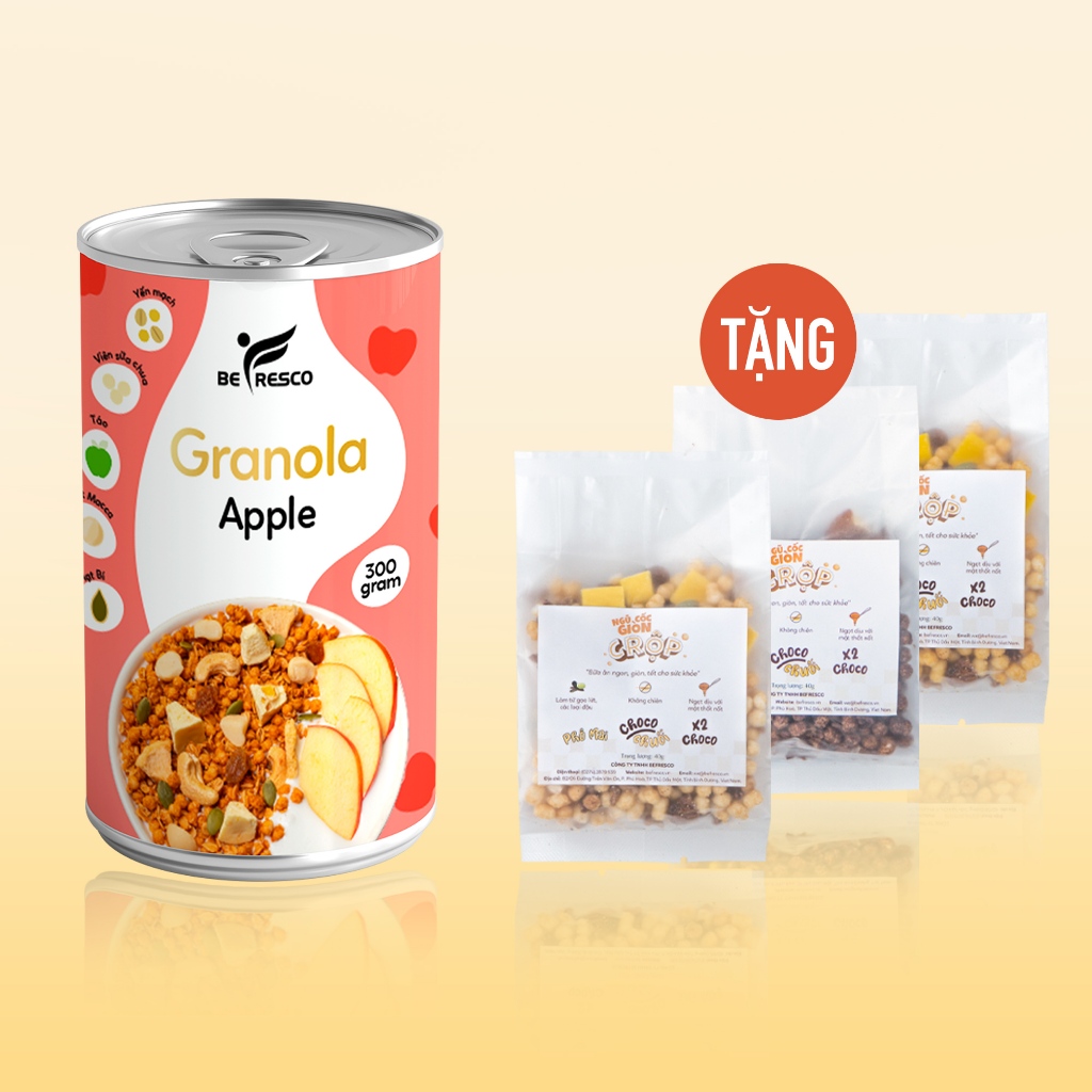 Ngũ Cốc Ăn Kiêng Granola Vị Táo Hạt Macca Mix Sữa Chua Sấy Khô Befresco 300g