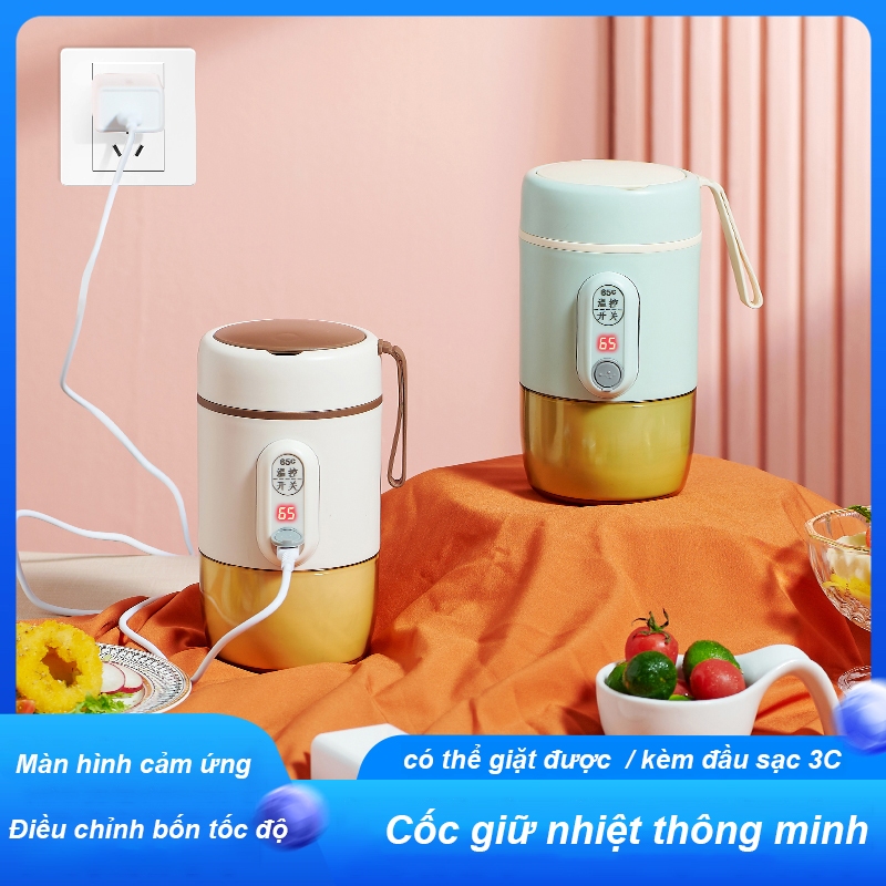 Cốc ăn sáng Cắm điện Hâm giữ nóng  580ml Lồng inox 304，Có kèm bát súp đựng canh và muỗng bộ dây sạc XR HWB