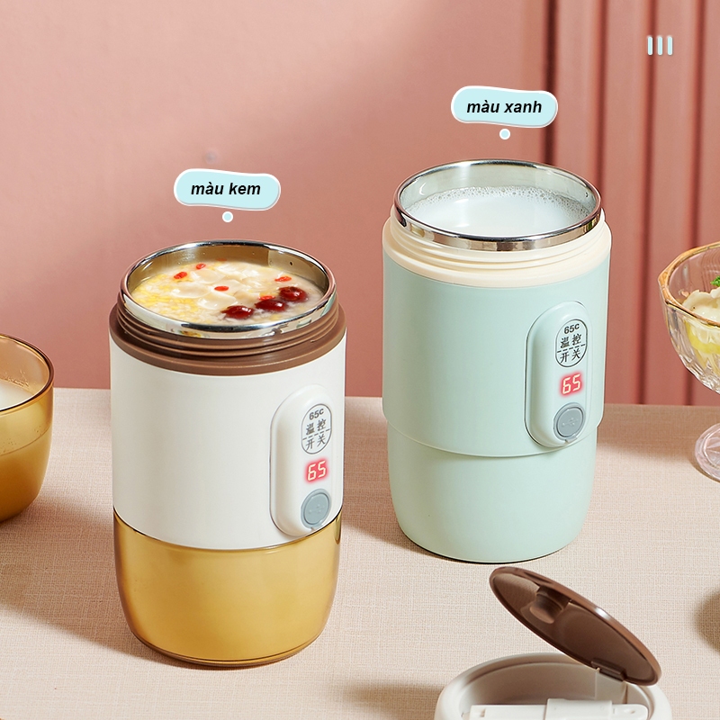 Cốc ăn sáng Cắm điện Hâm giữ nóng  580ml Lồng inox 304，Có kèm bát súp đựng canh và muỗng bộ dây sạc XR HWB