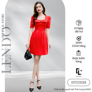 Đầm Váy Công Sở LENDO Dự Tiệc Dáng Chữ A Tay Ngắn Cổ Vuông Phối Nơ Ngực Đỏ DT221119