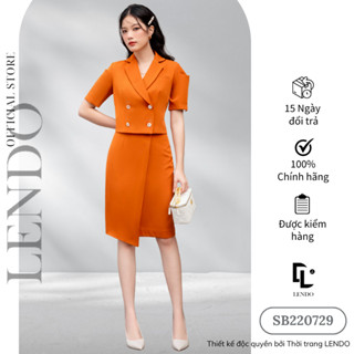 Sét Bộ Công Sở LENDO Ký Giả Áo Croptop Tay Ngắn Cổ Vest Chân Váy Ôm Bút Chì Vạt Lệch SB220729