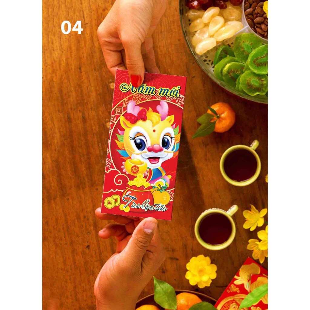 Xấp 10 Bao Lì Xì Đẹp Tết 2024 RỒNG Màu Đỏ chọn mẫu
