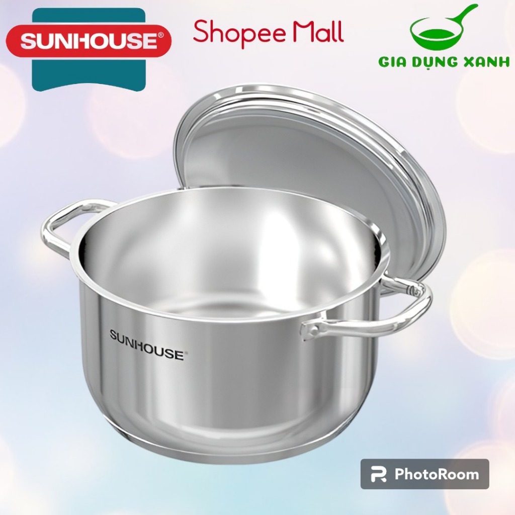 Nồi inox 5 đáy Sunhouse vung inox size 16-20-24cm dùng trên mọi loại bếp
