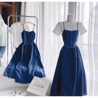 Set váy jean kèm áo phông trắng cotton