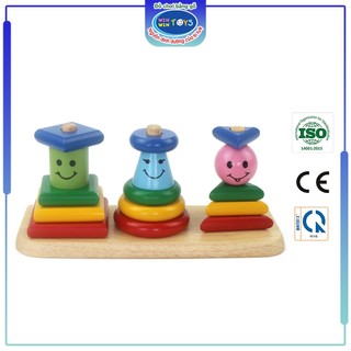 Đồ chơi gỗ Bộ xếp hình 3 trụ | Winwintoys 62072 | Phân biệt màu sắc và sự khéo léo