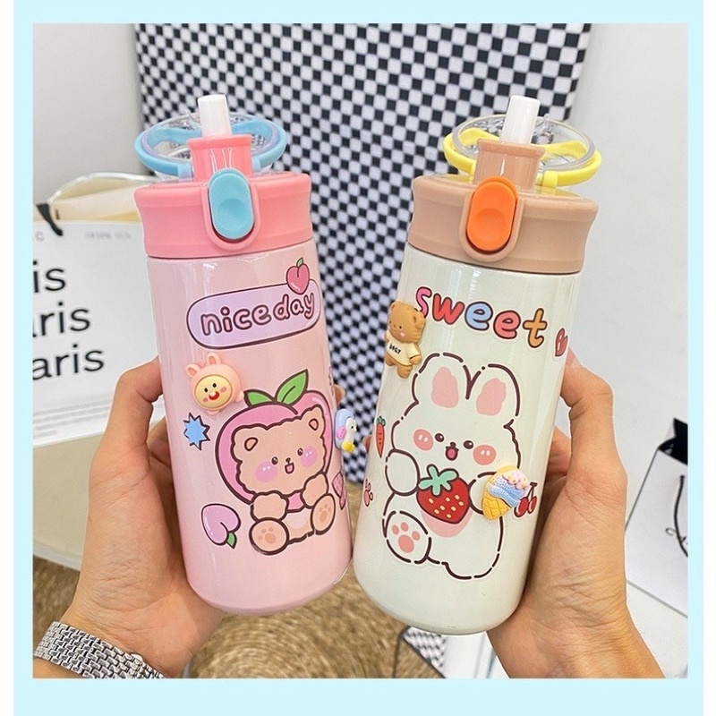 bình giữ nhiệt học sinh để balo cặp sách kèm stiker 2d và 3d dung tích 550ml