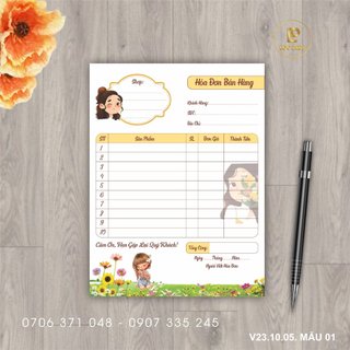 Hóa đơn, Hóa đơn bán lẻ, hóa đơn bán hàng cô gái cute - 50 tờ kích thước A6 11x15 cm