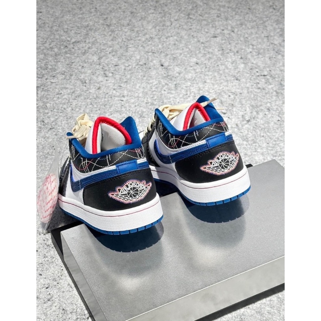 Giày Air Jordan 1 Low ‘White Industrial Blue Siren Red’ FV3622-141, giày JD1 Xanh đỏ dây kem màu mới phong cách