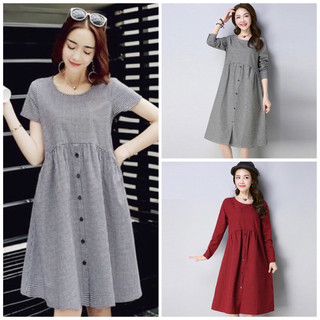 Đầm váy babydoll caro nút đen 2 màu