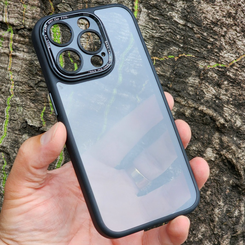 Ốp lưng Meruyi Skin trong đen viền màu iPhone 15 Pro/ 15 Pro Max bảo vệ cụm camera siêu đẹp