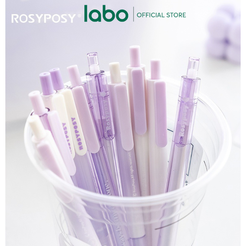 Bút Gel Đen FALL IN Rosy Posy Set 5 Bút Vỏ Hoạ Tiết Màu Pastel Xinh Xắn LABO