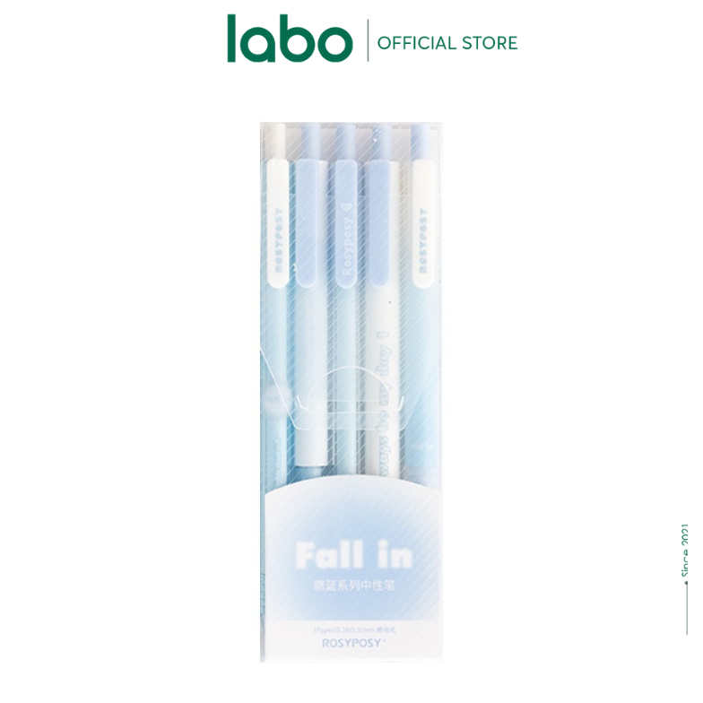 Bút Gel Đen FALL IN Rosy Posy Set 5 Bút Vỏ Hoạ Tiết Màu Pastel Xinh Xắn LABO