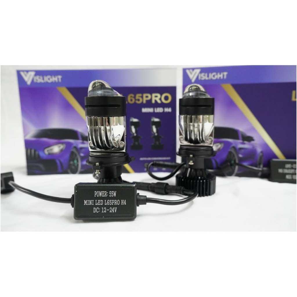 Đèn Led bi cầu mini H4 Vislight cao cấp mẫu mới 2023 gắn ô tô, xe máy, xe tải, bảo hành 3 năm