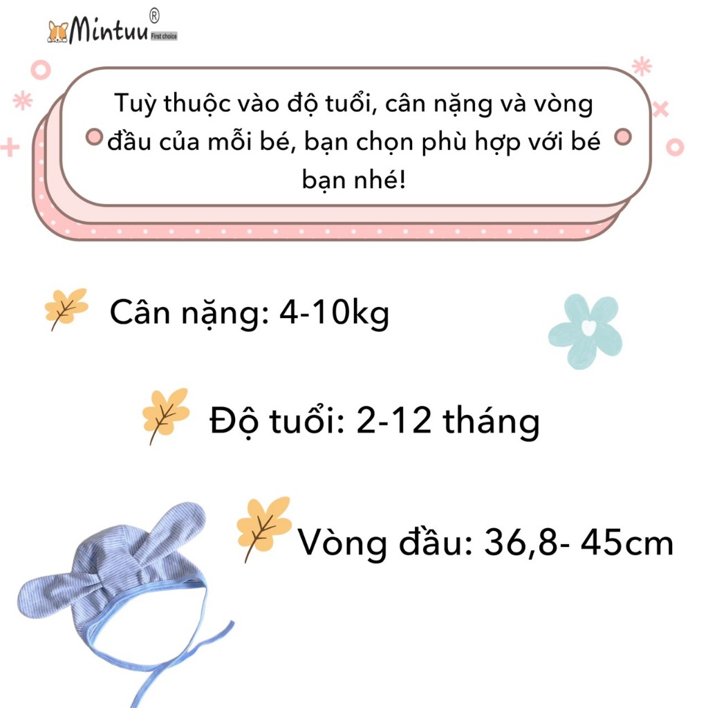 Mũ sơ sinh tai thỏ cột dây sọc màu thương hiệu MINTUU