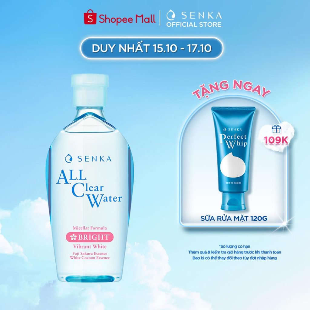 [VT] Nước tẩy trang dưỡng trắng Senka All Clear Water Micellar Formula White 230ml