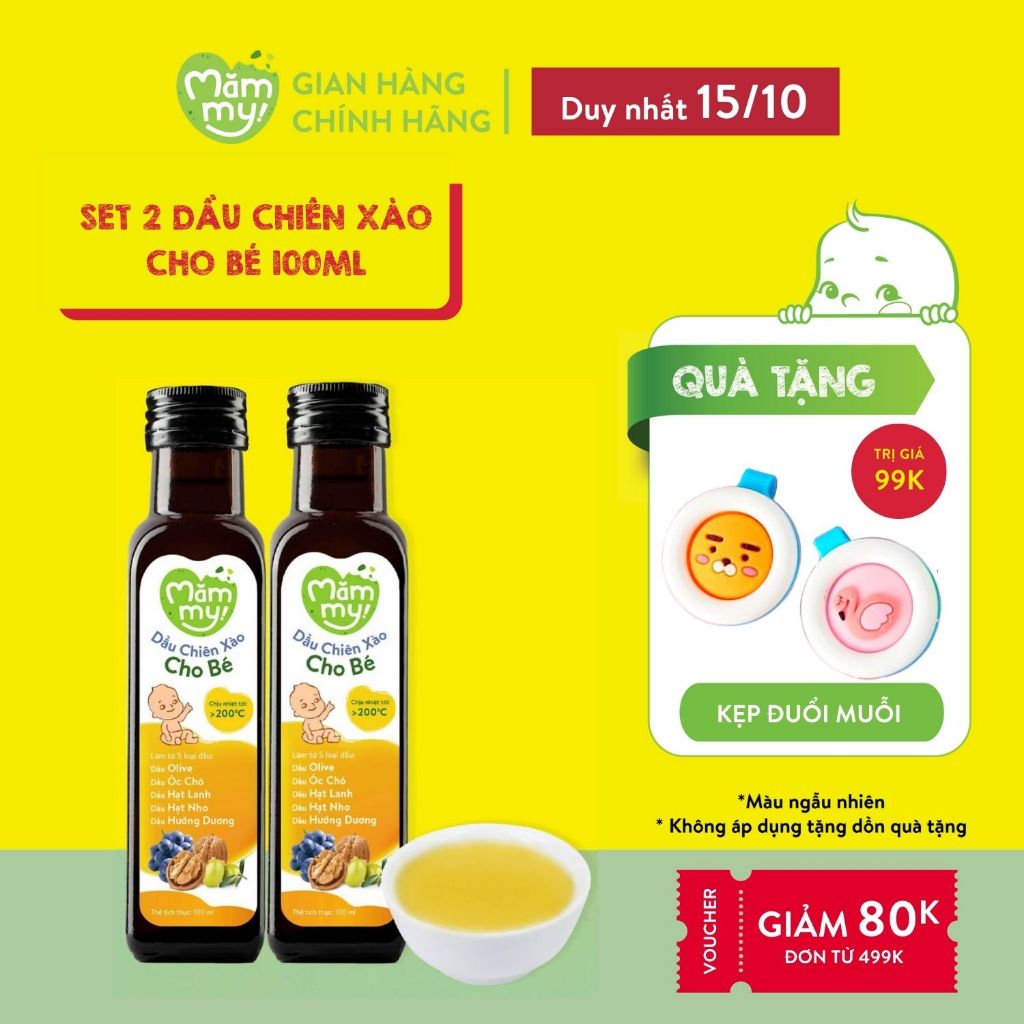 Set 2 chai Dầu chiên xào cho bé Mămmy 100ml chịu nóng trên 200 độ C