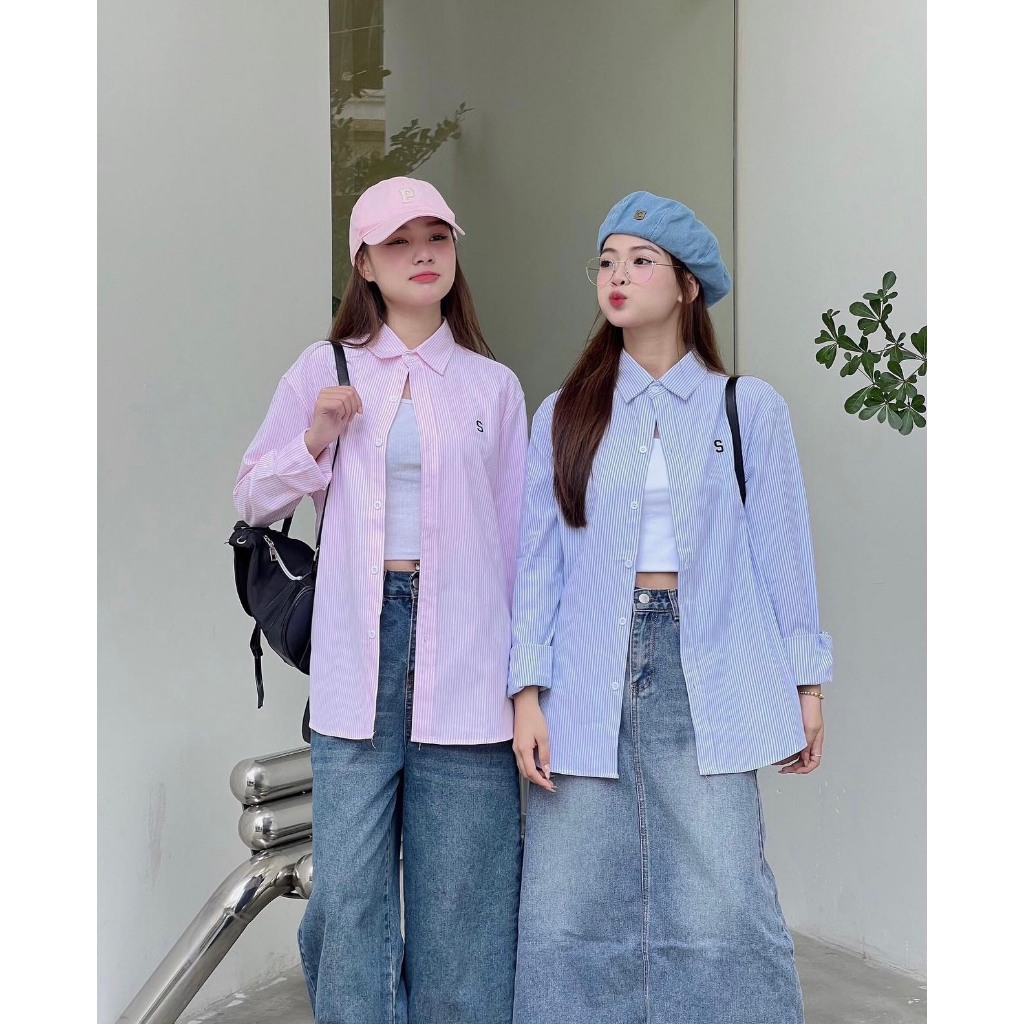Áo Sơ Mi Kẻ Nam Nữ Dài Tay Mặc Đôi Unisex Form Rộng Đẹp Thêu Logo S  Hot Trend 2023