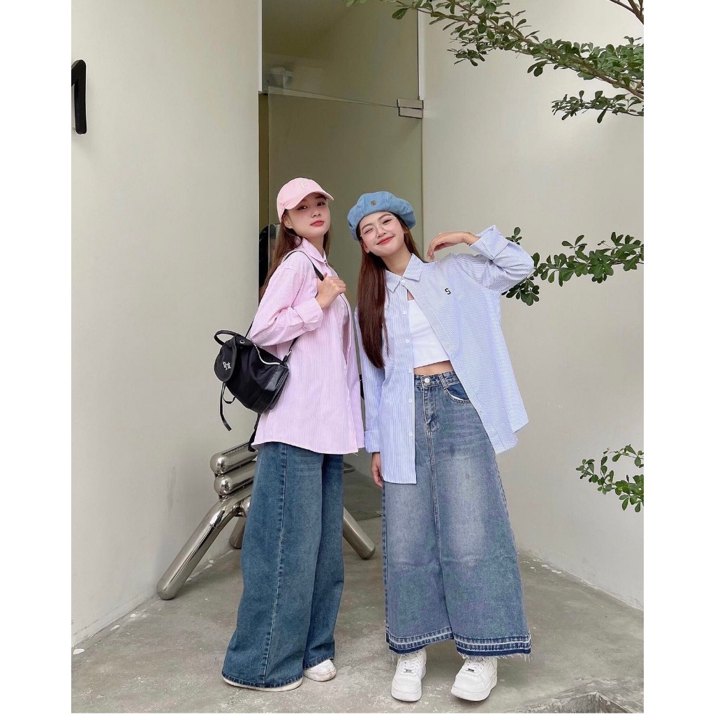 Áo Sơ Mi Kẻ Nam Nữ Dài Tay Mặc Đôi Unisex Form Rộng Đẹp Thêu Logo S  Hot Trend 2023