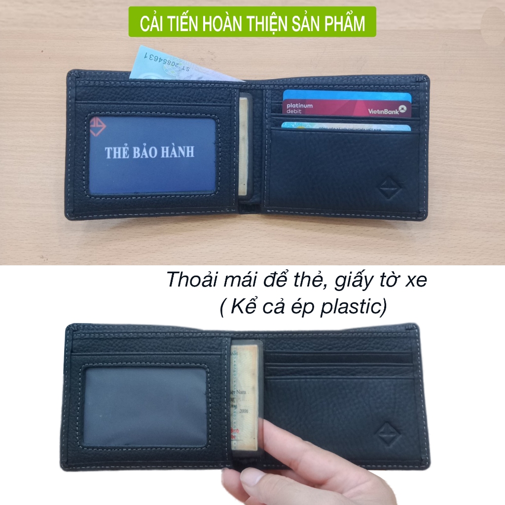 Ví nam da bò sáp hạt PQ Leather PV9 - Bảo hành 12 tháng, full box làm quà tặng