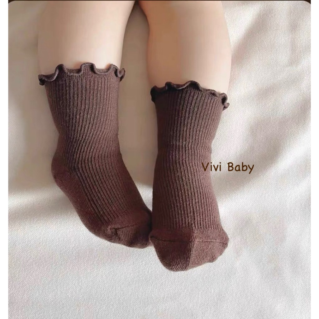 Tất cổ bèo nhún màu trơn xinh xắn đáng yêu tiểu thư phong cách Hàn cho bé Vivi Baby