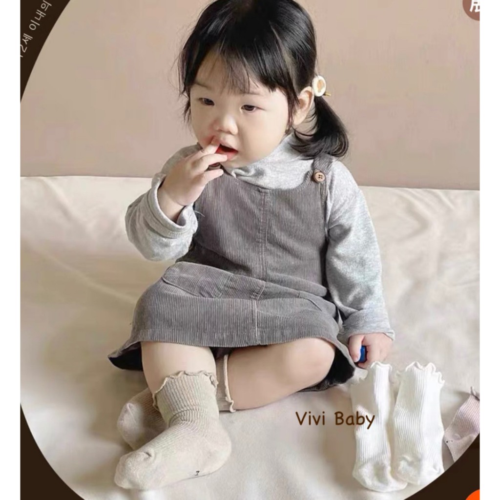 Tất cổ bèo nhún màu trơn xinh xắn đáng yêu tiểu thư phong cách Hàn cho bé Vivi Baby