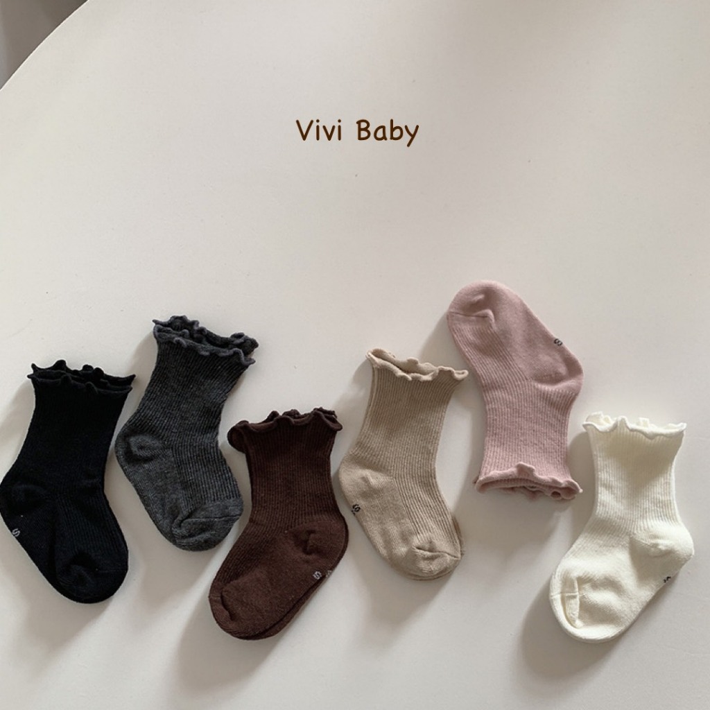 Tất cổ bèo nhún màu trơn xinh xắn đáng yêu tiểu thư phong cách Hàn cho bé Vivi Baby