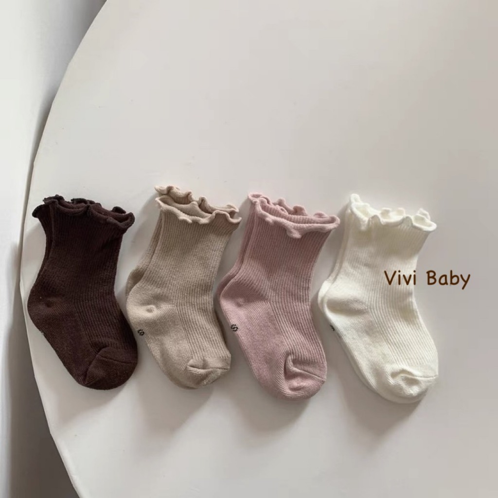 Tất cổ bèo nhún màu trơn xinh xắn đáng yêu tiểu thư phong cách Hàn cho bé Vivi Baby