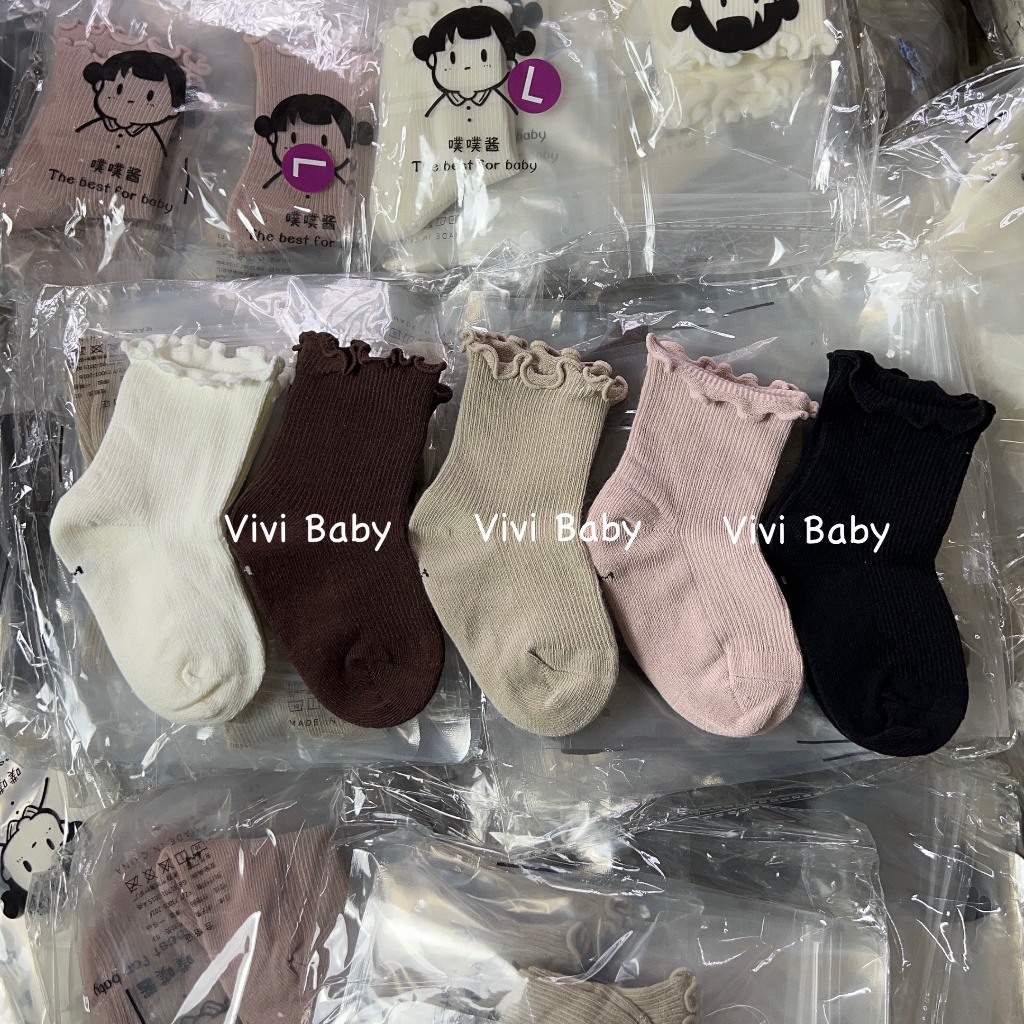Tất cổ bèo nhún màu trơn xinh xắn đáng yêu tiểu thư phong cách Hàn cho bé Vivi Baby