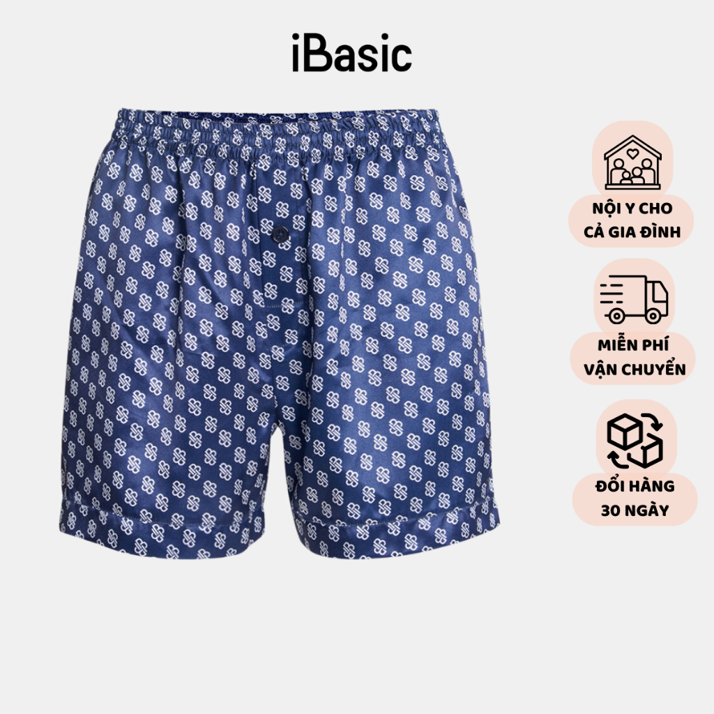 Quần đùi pyjama nữ lụa Satin ngắn hoạ tiết iBasic HOMW028B