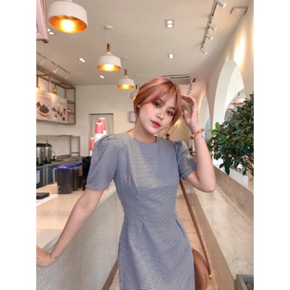 Đầm sọc caro cổ tròn 2 màu