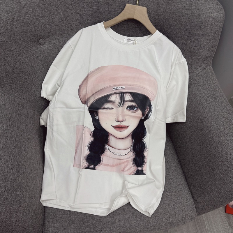 Xả hàng - Áo phông nữ in cô gái 3D siêu đẹp form rộng dáng dài AT1206 - NhiNhi Shop