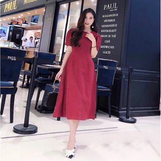 Đầm caro xếp li eo 2 màu (kèm hình thật)