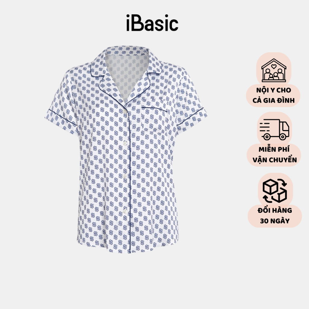 Áo pyjama nữ lụa Satin tay ngắn hoạ tiết iBasic HOMW028T